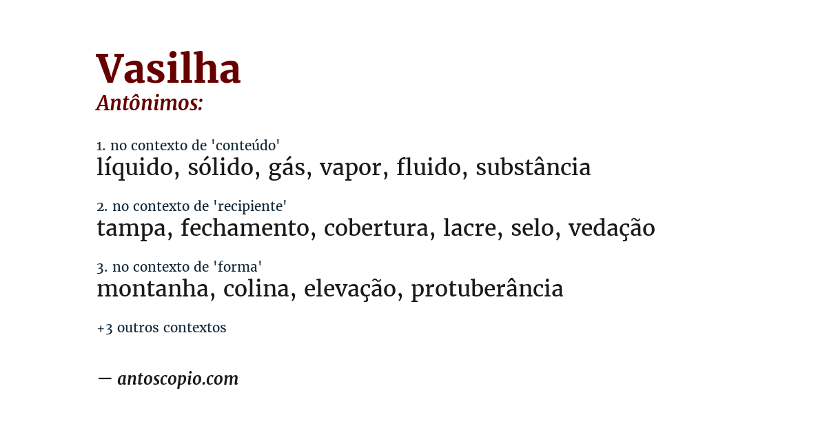 Antônimo de vasilha