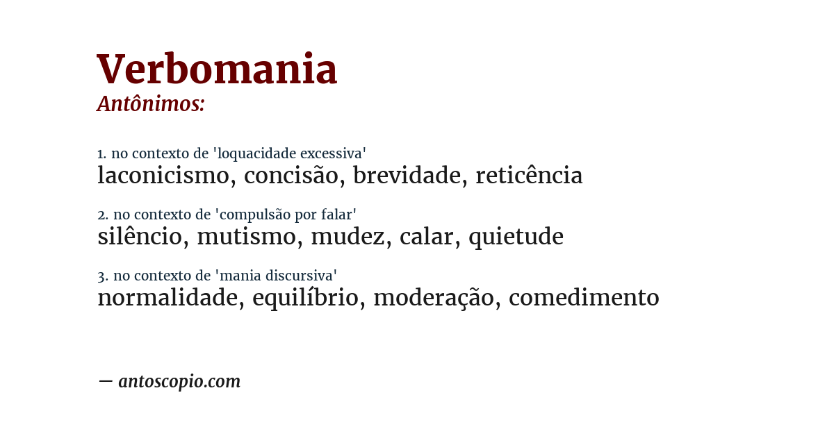 Antônimo de verbomania