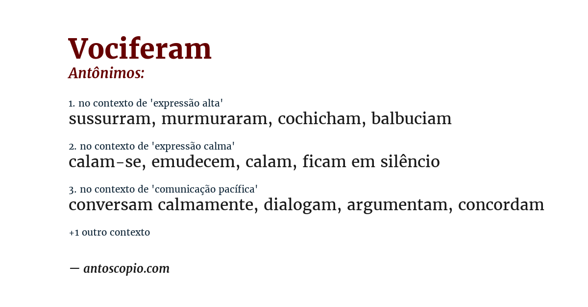 Antônimo de vociferam