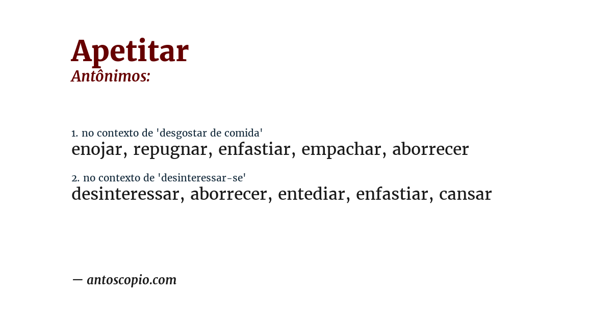 Antônimo de apetitar