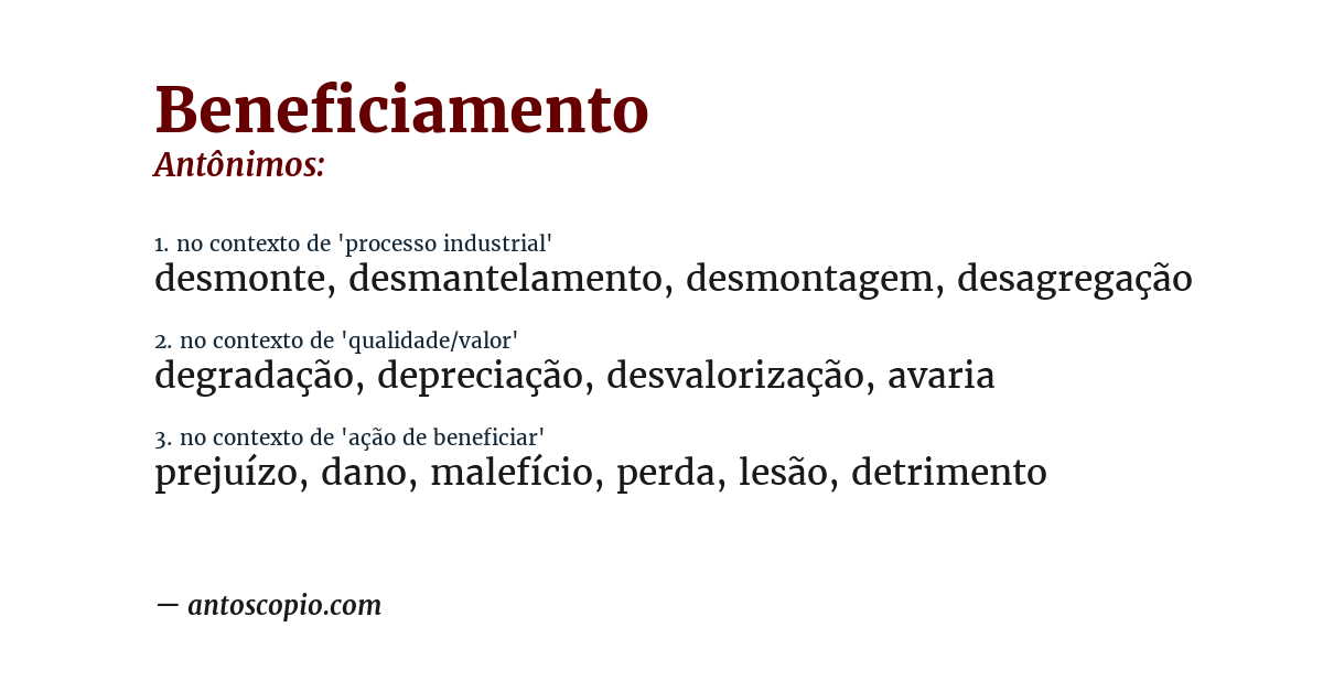 Antônimo de beneficiamento