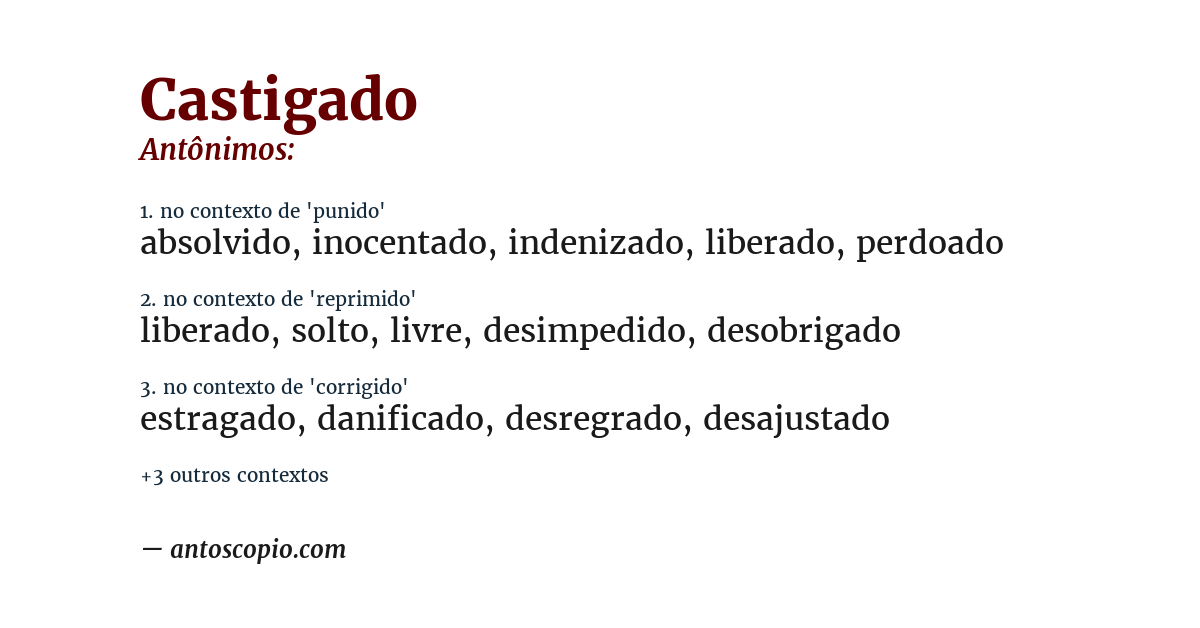 Antônimo de castigado