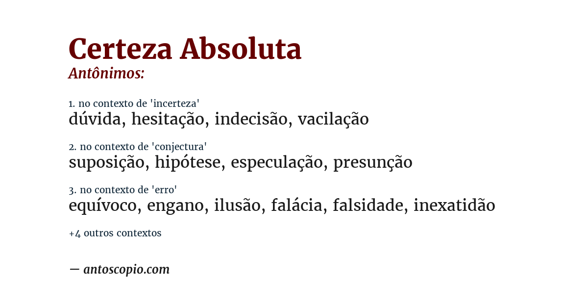 Antônimo de certeza absoluta
