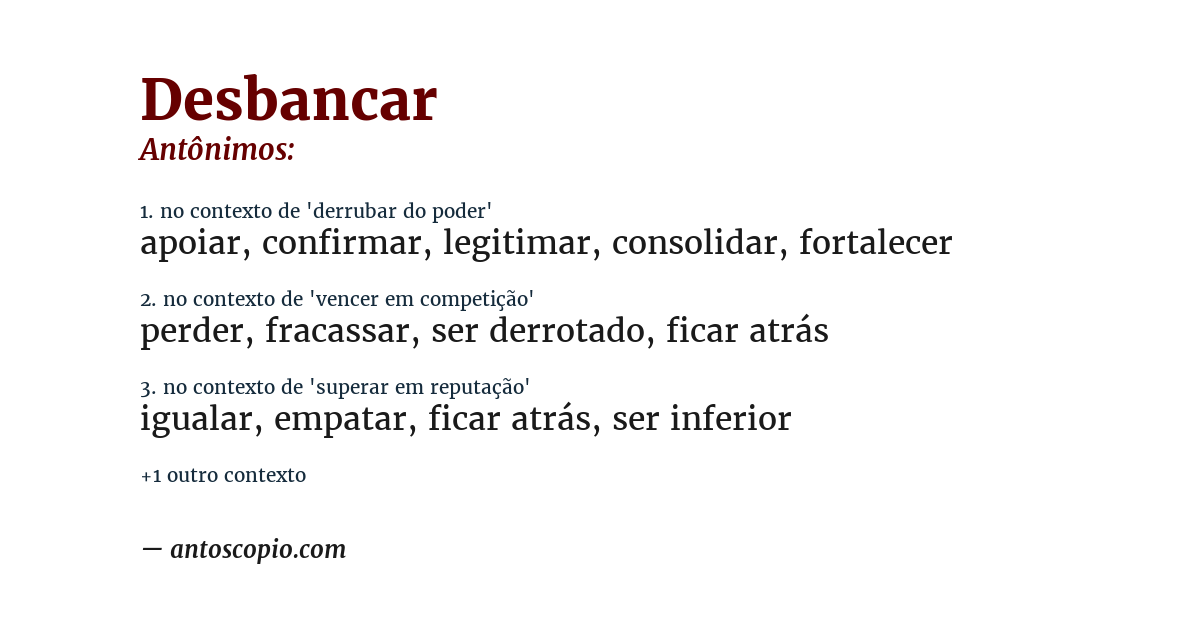 Antônimo de desbancar