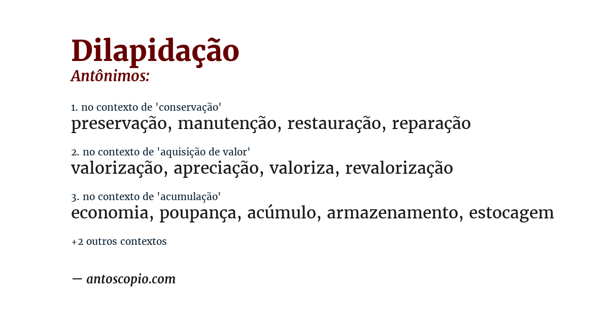 Antônimo de dilapidação
