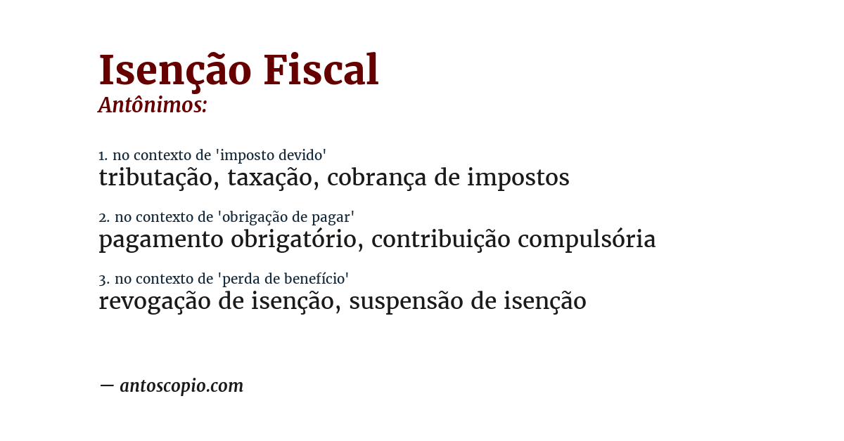 Antônimo de isenção fiscal
