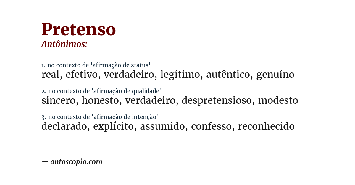 Antônimo de pretenso