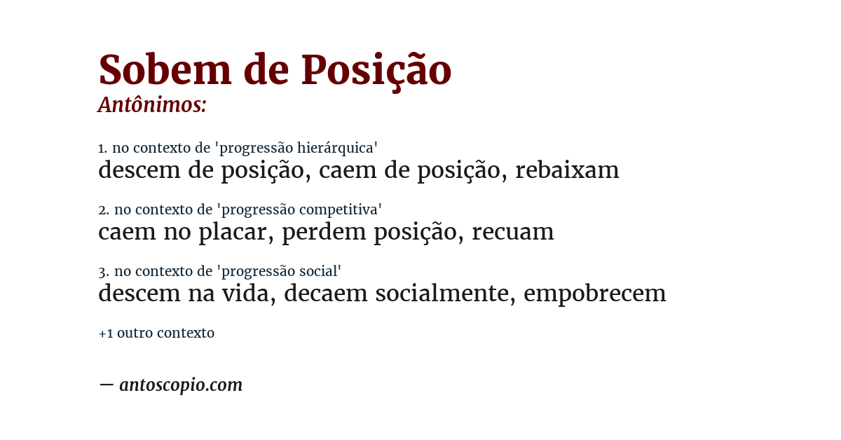 Antônimo de sobem de posição