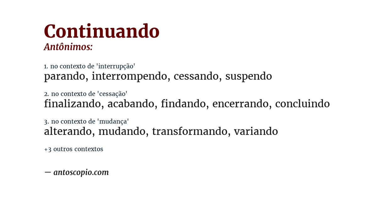 Antônimo de continuando