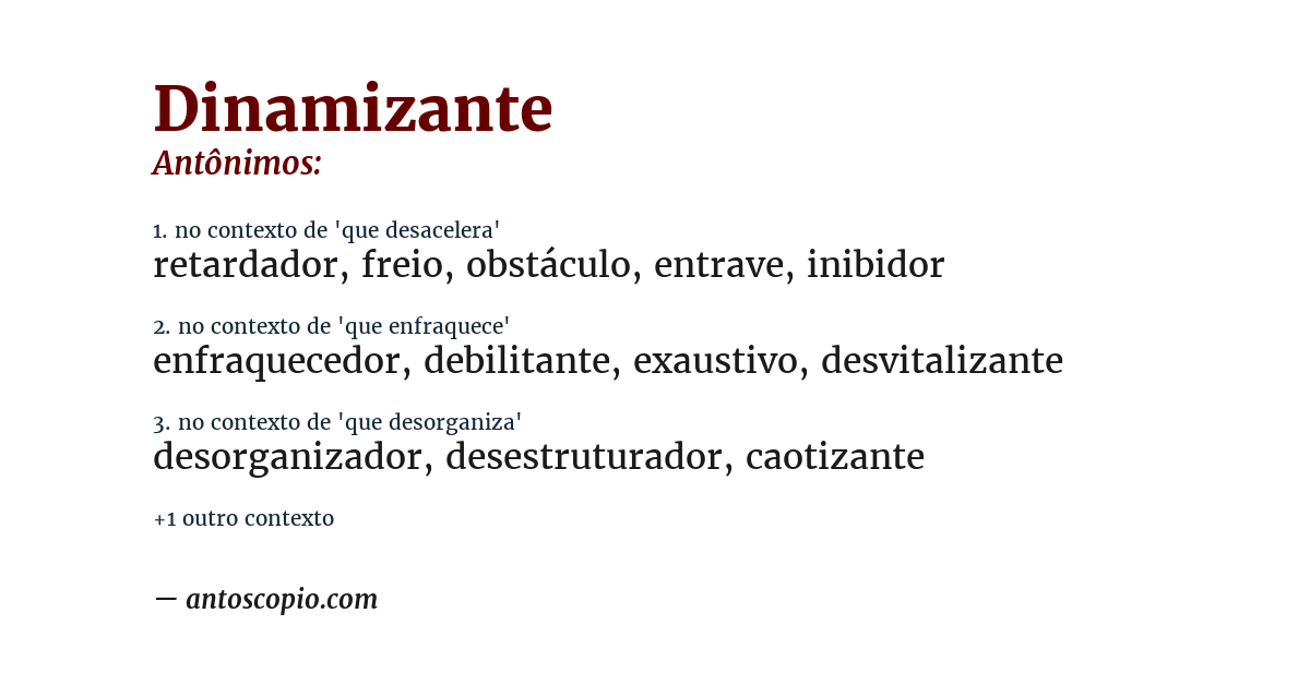 Antônimo de dinamizante