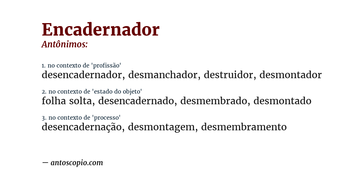 Antônimo de encadernador