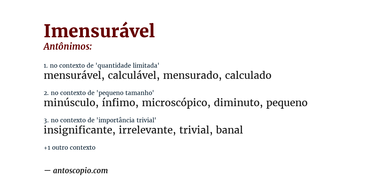 Antônimo de imensurável