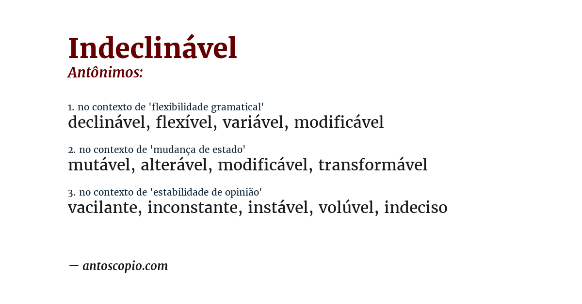 Antônimo de indeclinável