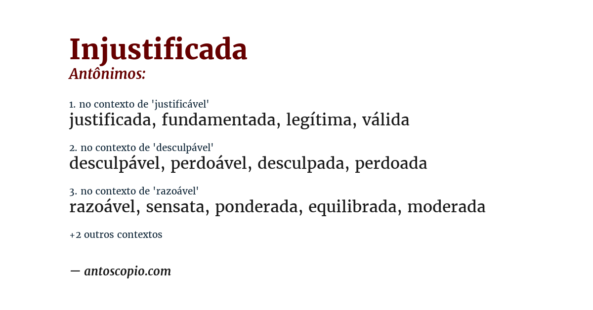 Antônimo de injustificada