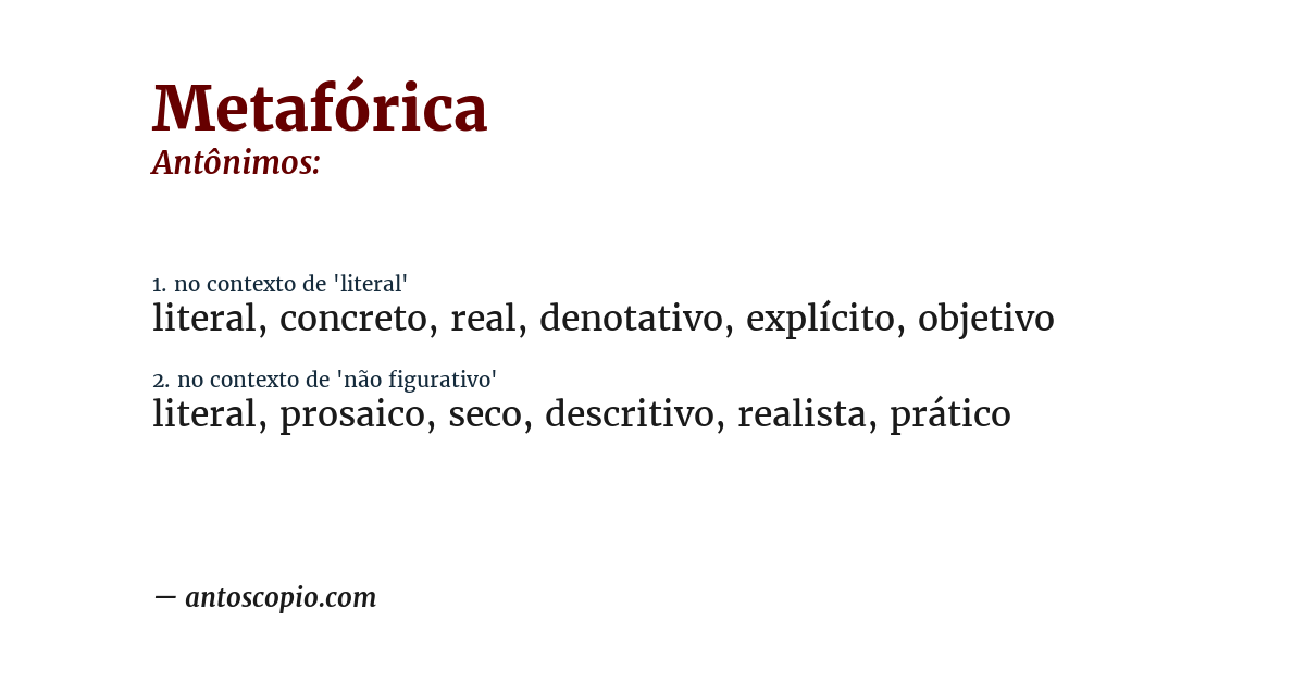 Antônimo de metafórica