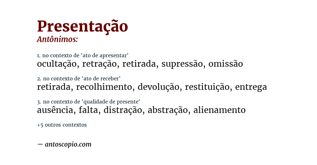 Antônimo de presentação