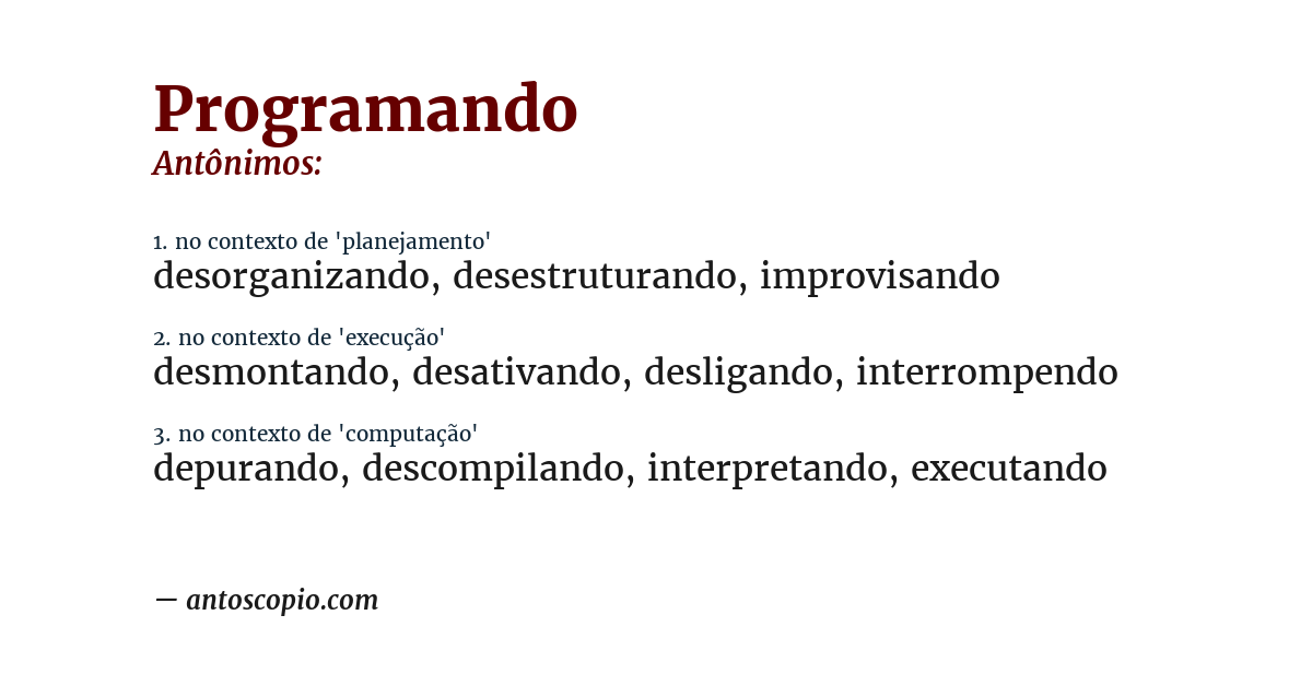 Antônimo de programando