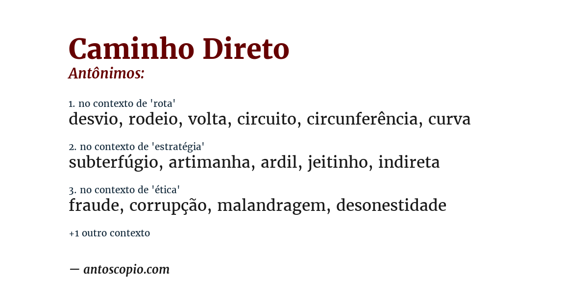 Antônimo de caminho direto