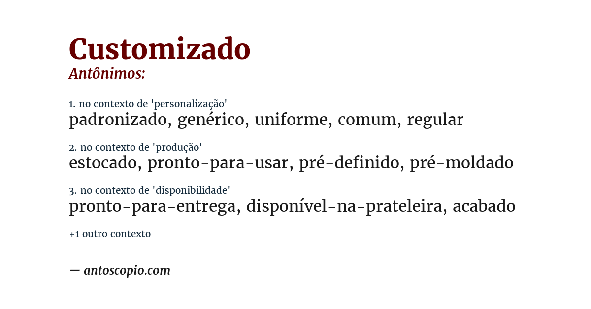 Antônimo de customizado
