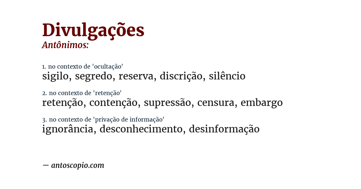 Antônimo de divulgações