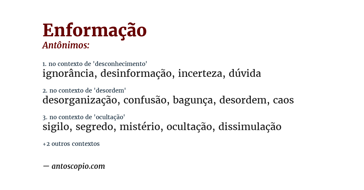 Antônimo de enformação
