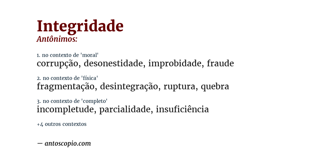 Antônimo de integridade