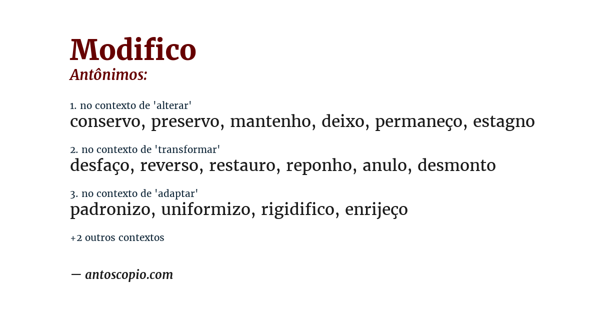 Antônimo de modifico