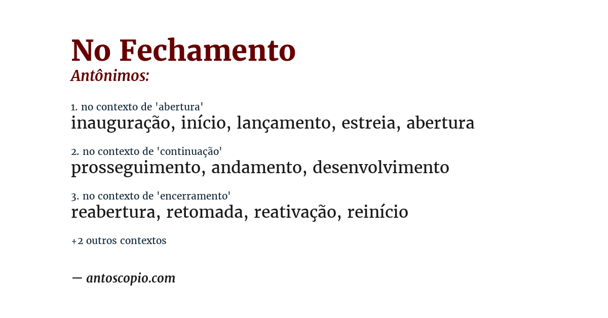 Antônimo de no fechamento