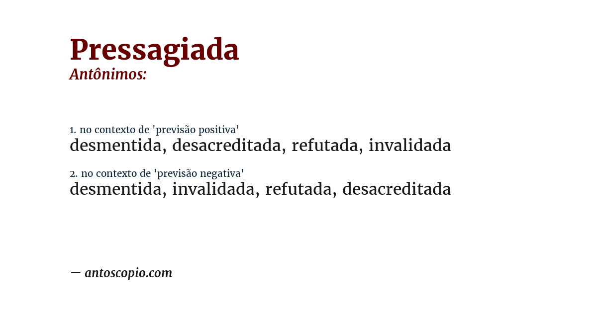 Antônimo de pressagiada