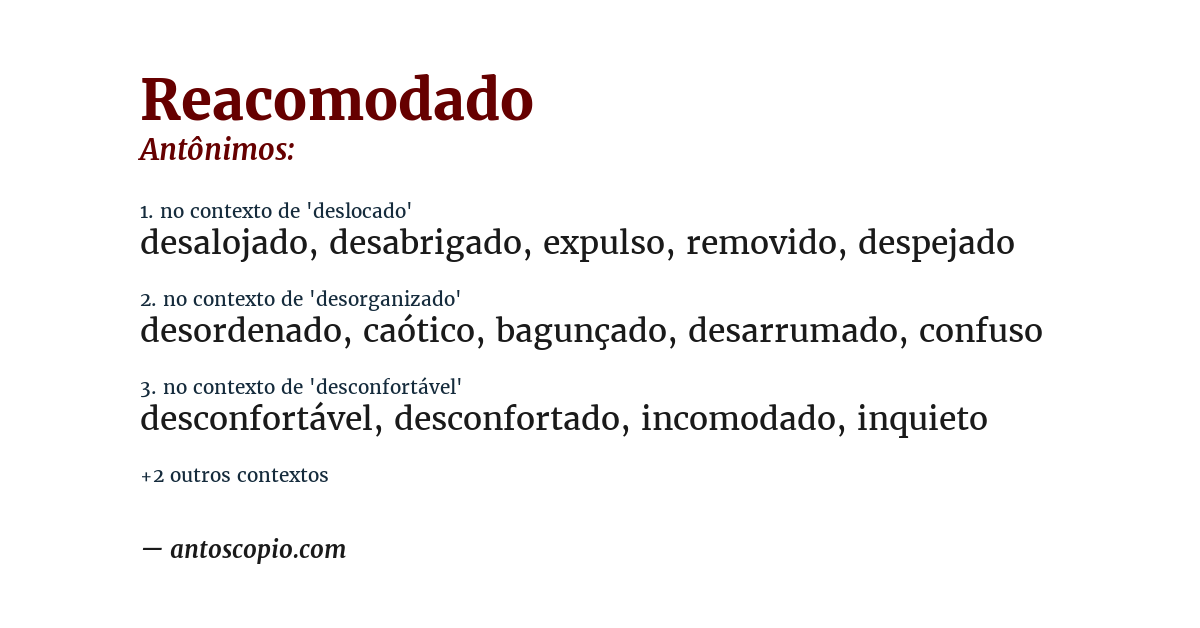 Antônimo de reacomodado