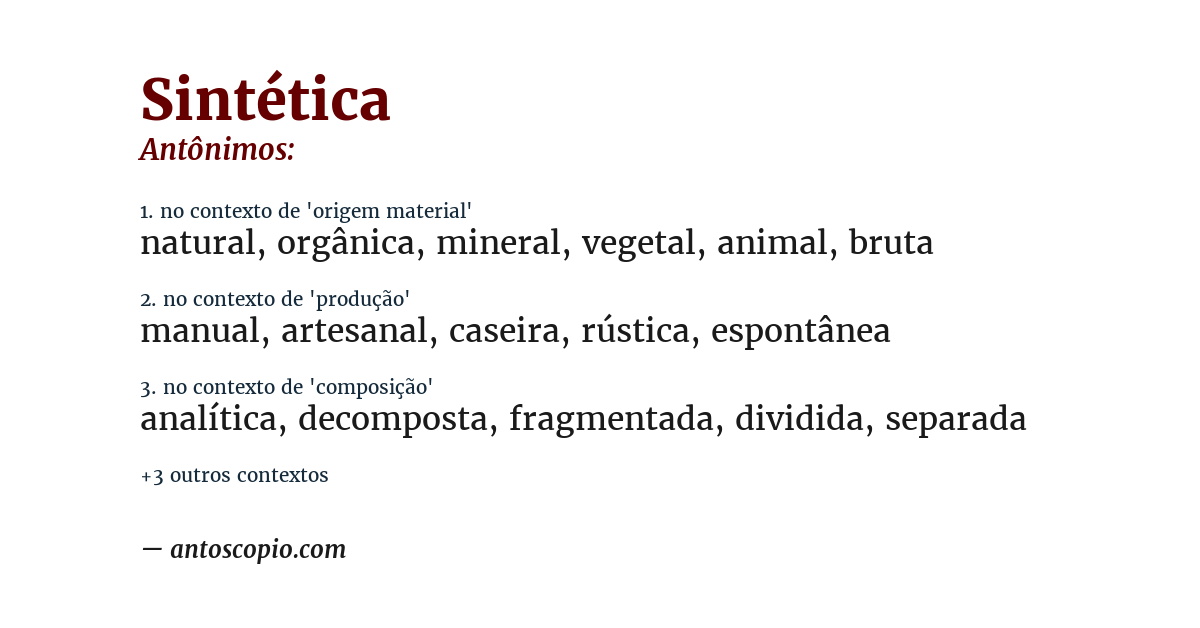 Antônimo de sintética