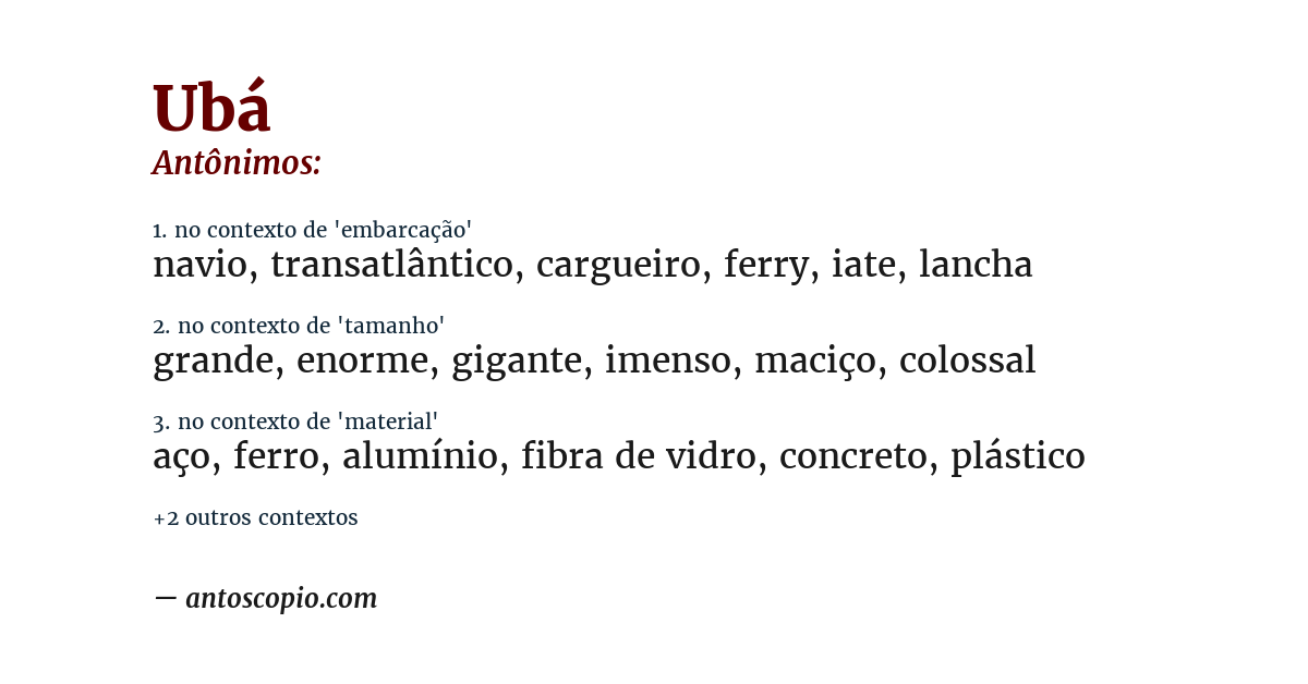 Antônimo de ubá
