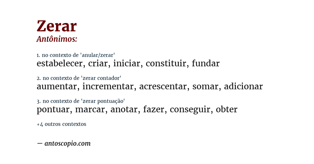 Antônimo de zerar