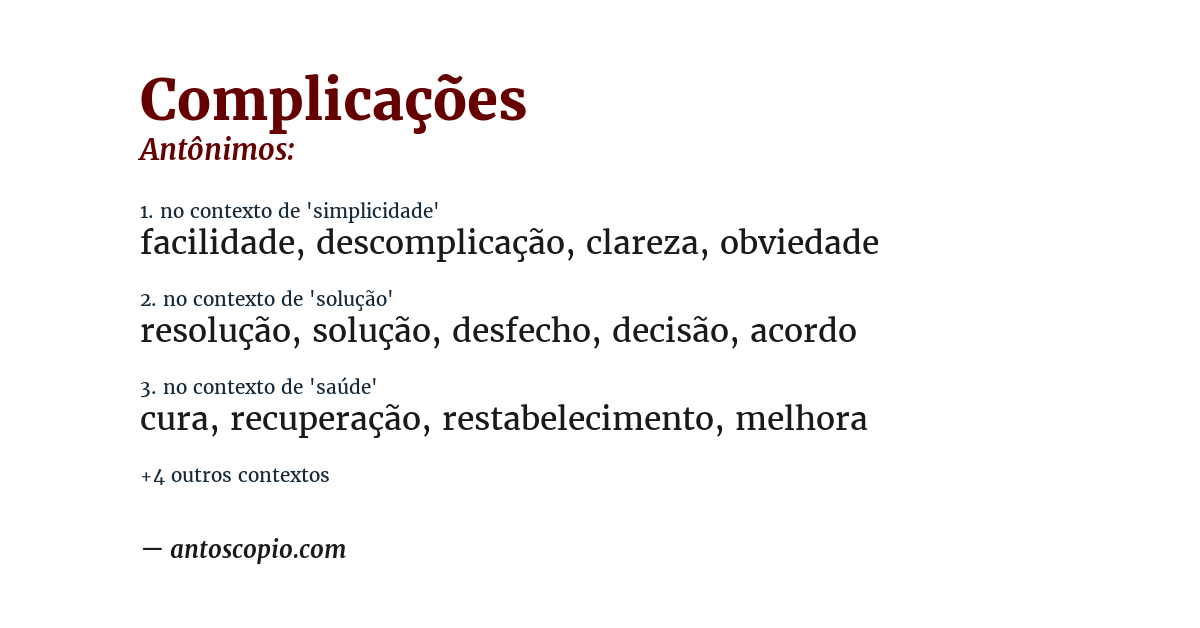 Antônimo de complicações