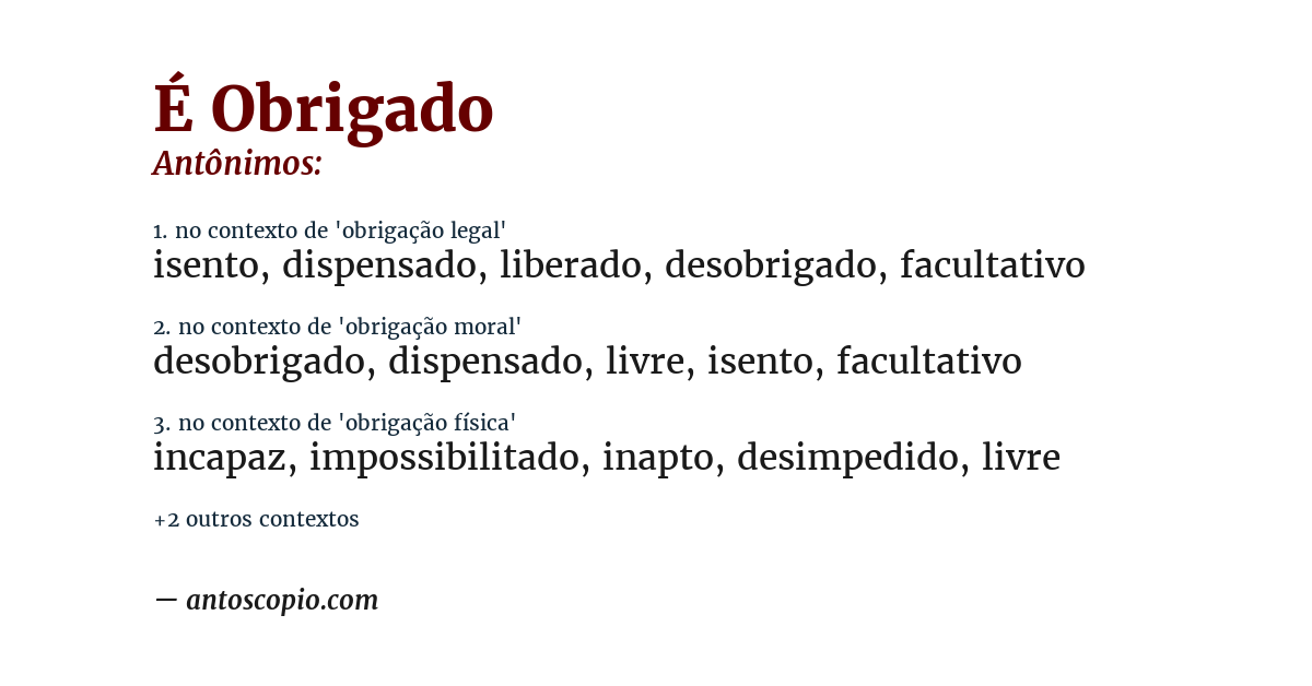 Antônimo de é obrigado