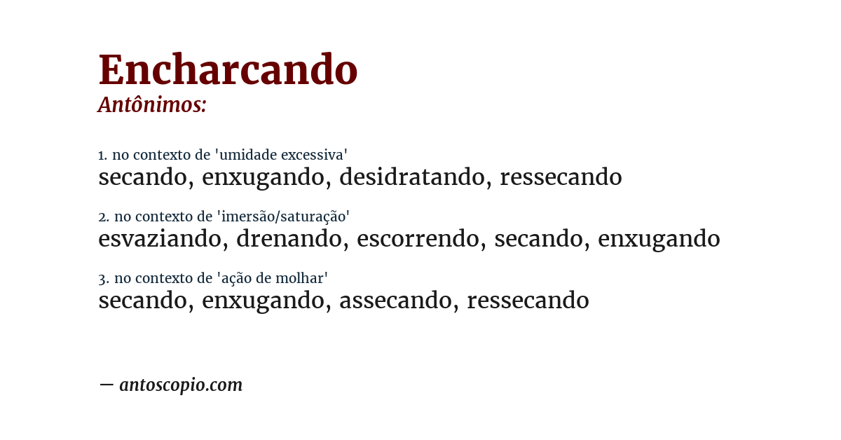 Antônimo de encharcando
