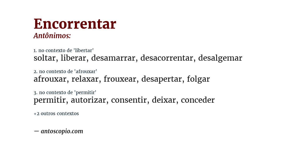 Antônimo de encorrentar