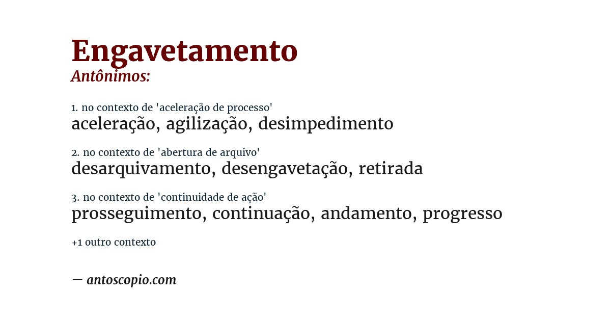 Antônimo de engavetamento