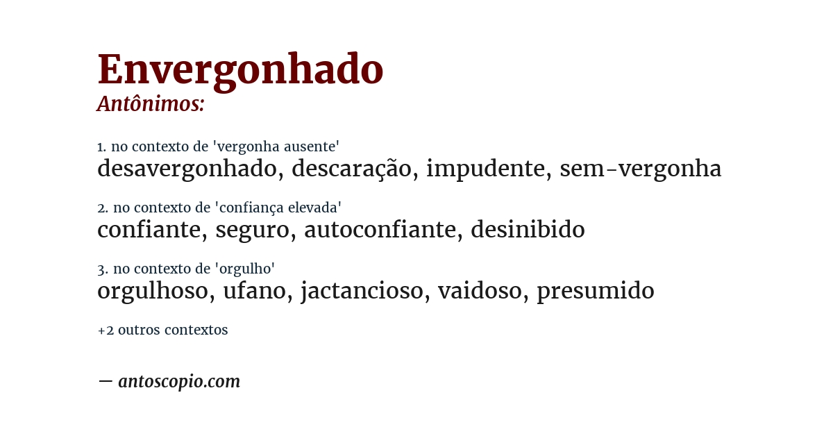 Antônimo de envergonhado