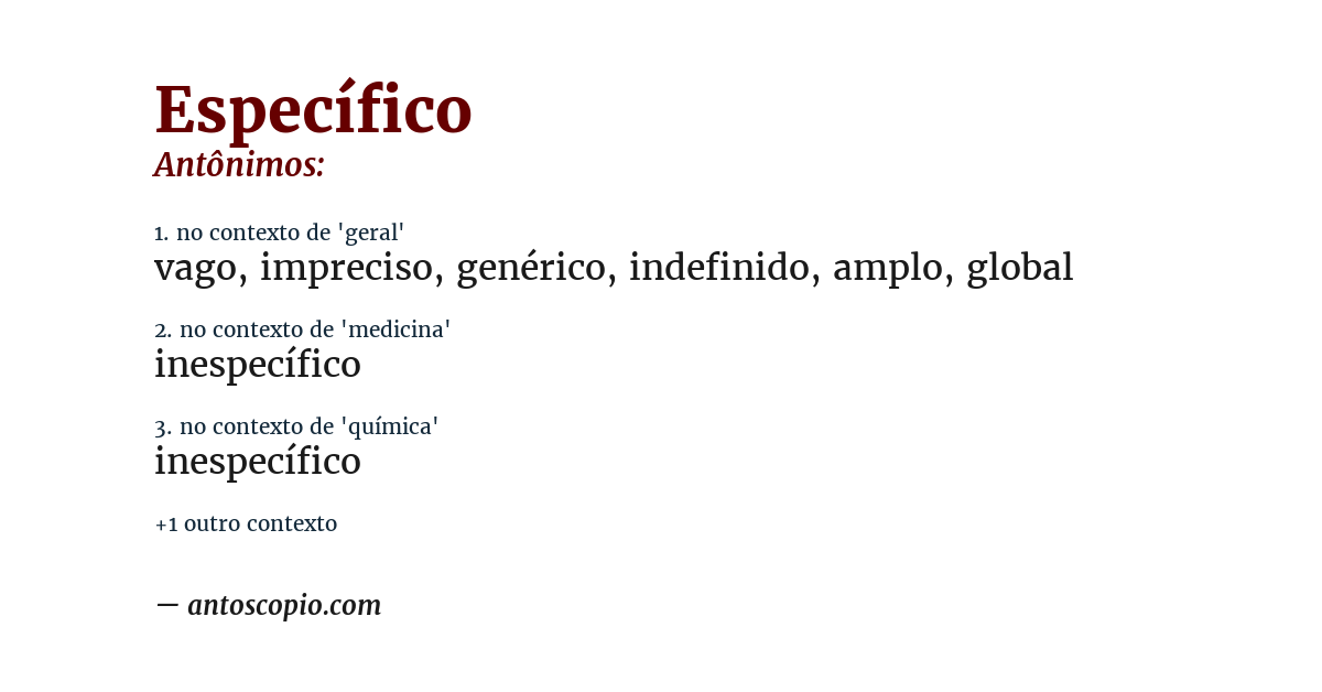 Antônimo de específico