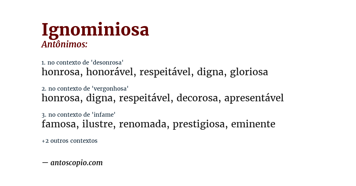 Antônimo de ignominiosa
