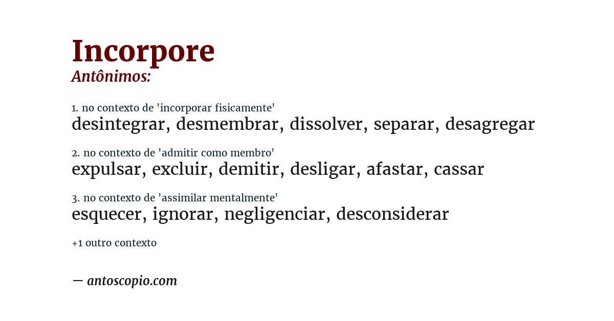 Antônimo de incorpore