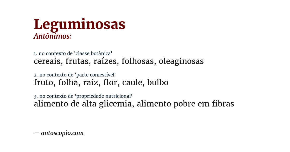 Antônimo de leguminosas
