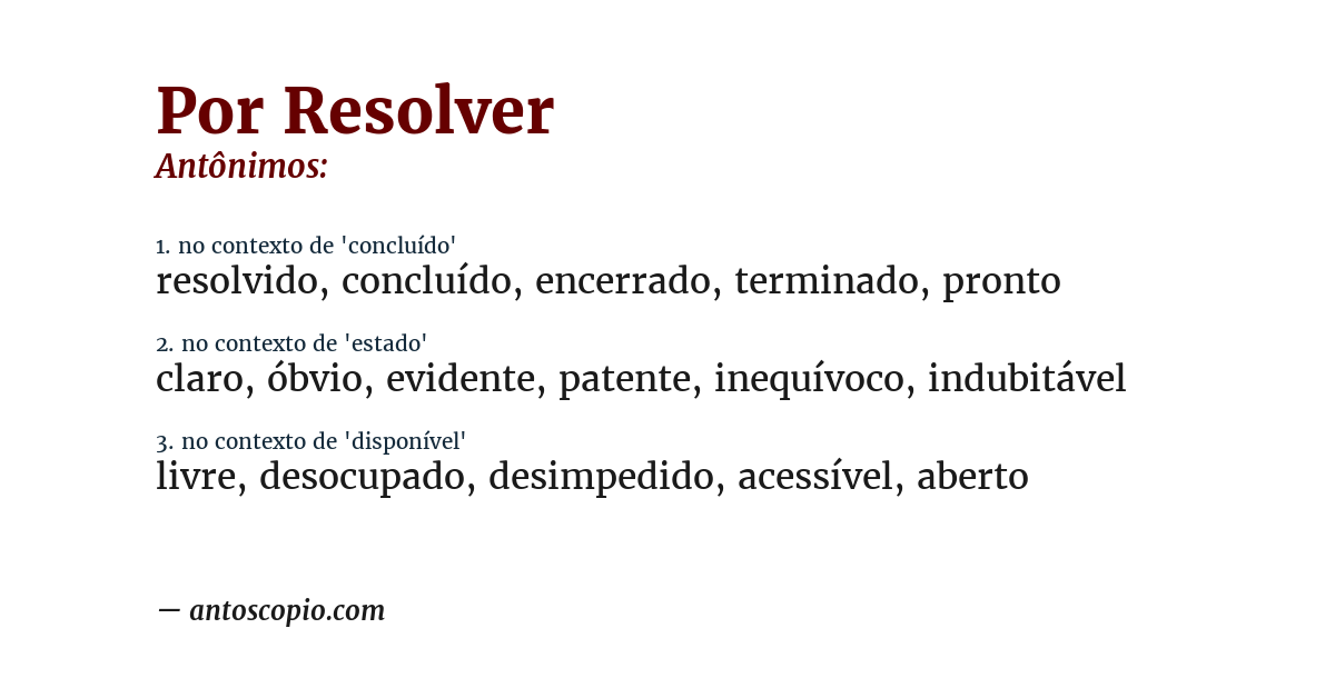 Antônimo de por resolver