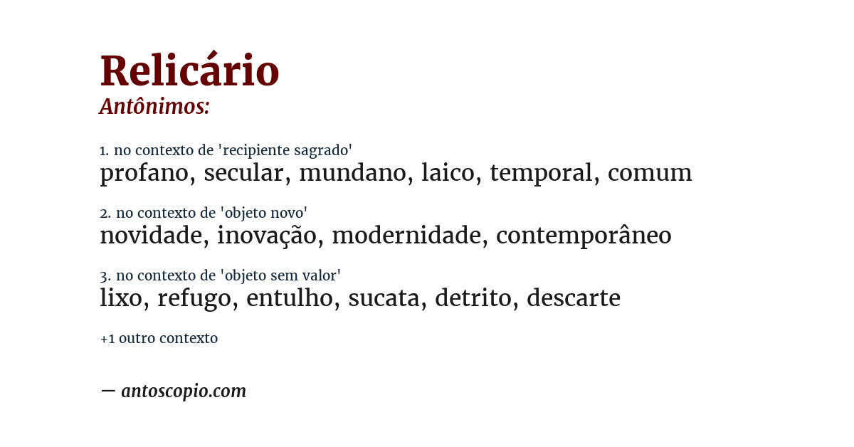 Antônimo de relicário