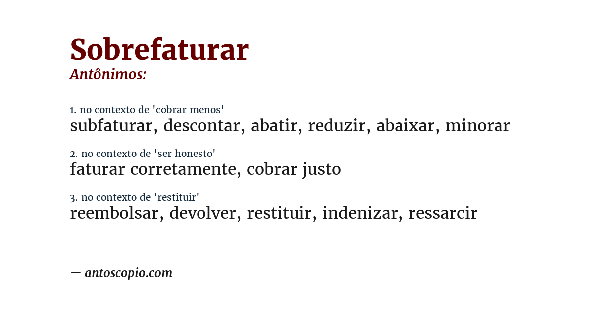 Antônimo de sobrefaturar