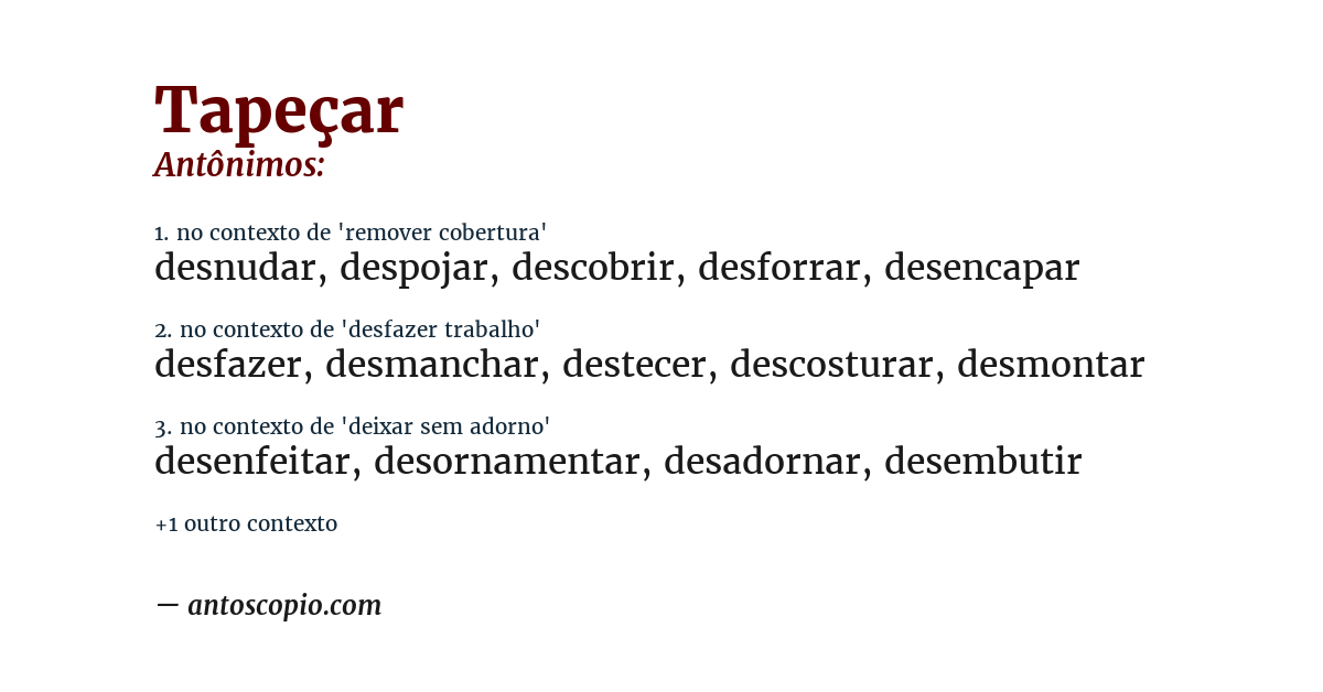 Antônimo de tapeçar