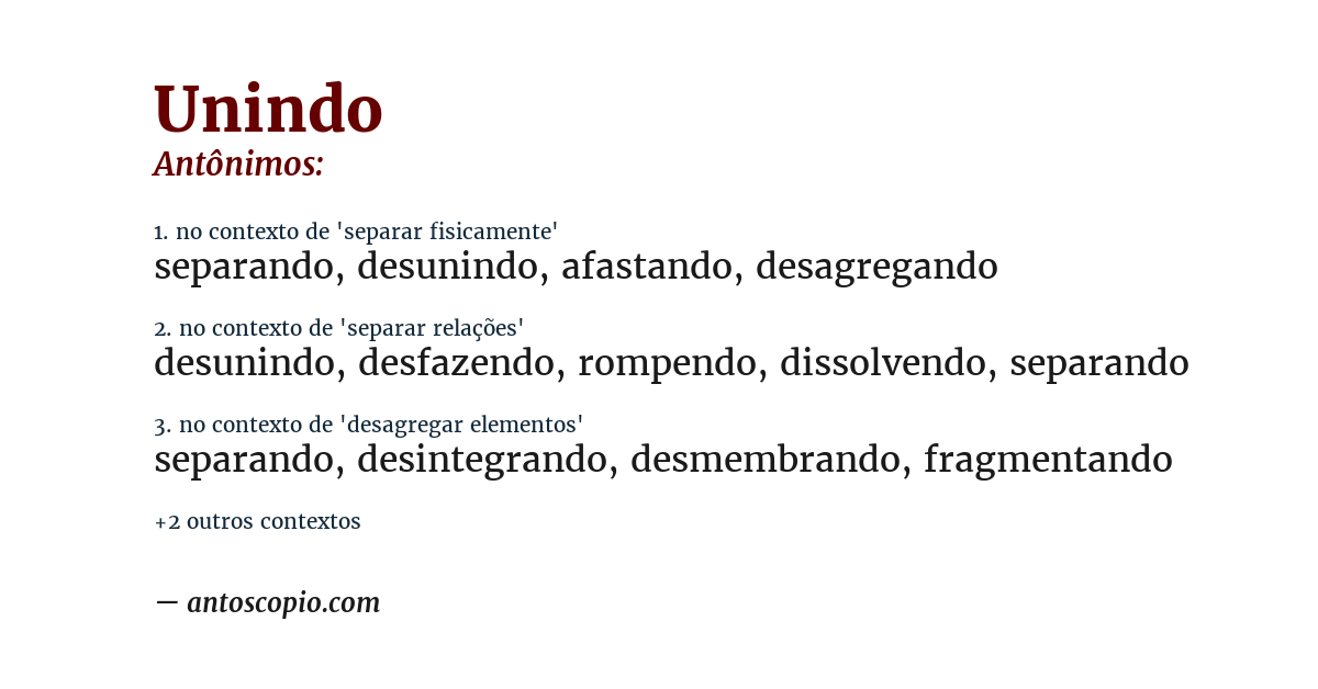 Antônimo de unindo