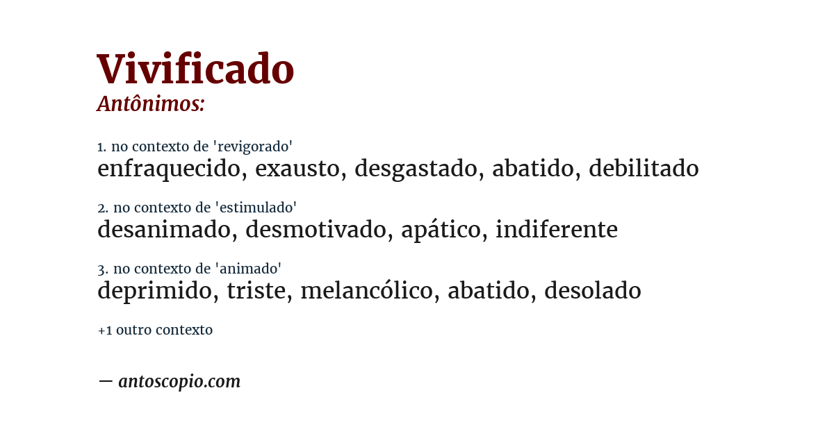 Antônimo de vivificado