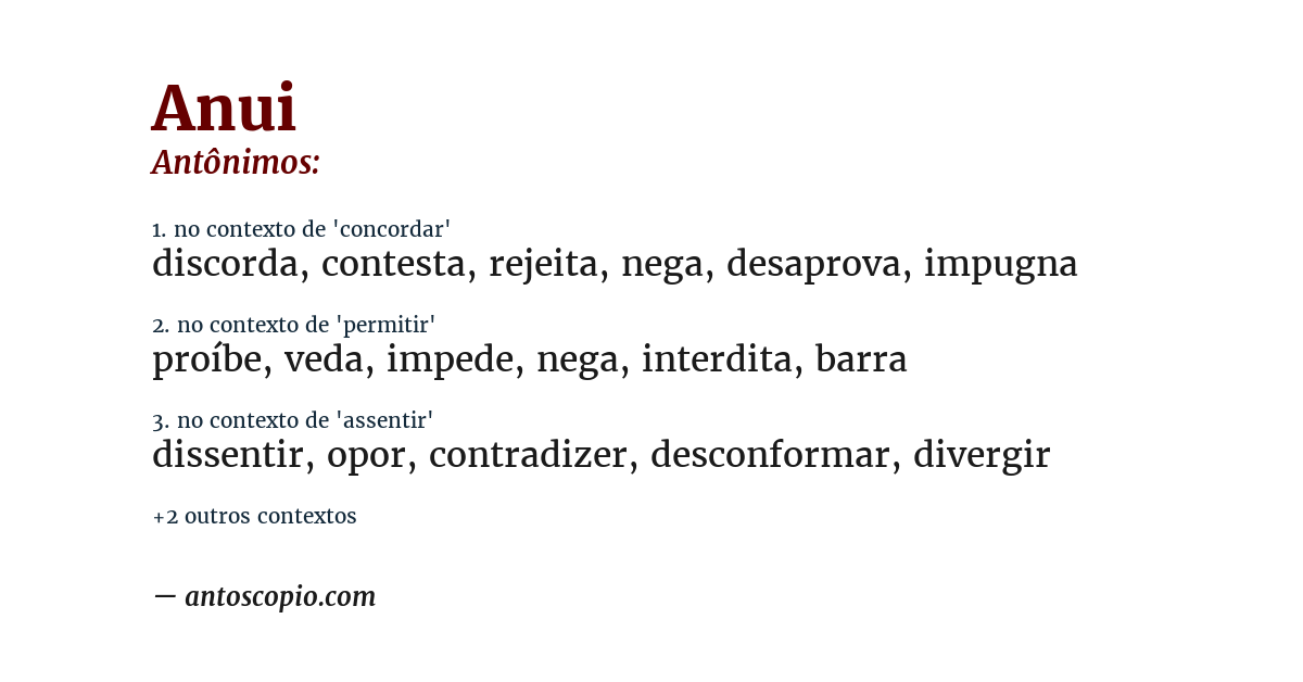 Antônimo de anui